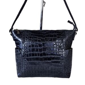Patricia Nash Aveley Black Croc Embossed Leather Crossbody Bag Purse EUC